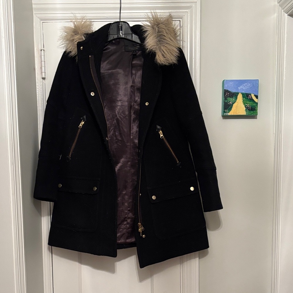 Women's Black Fur-Trimmed Coat